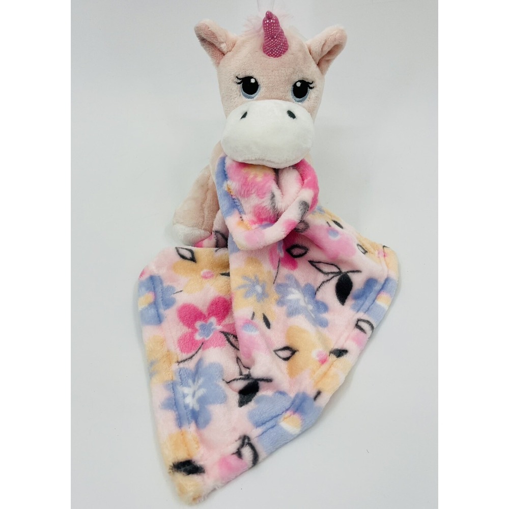 Little Beginnings Unicorn Lovey Plush Security Blanket Pink Floral Fleece 8"